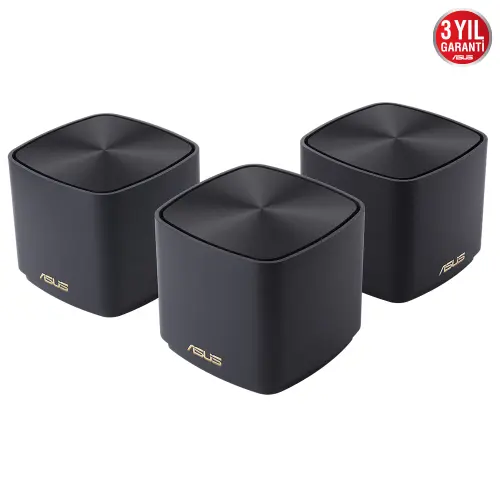 ASUS ZenWiFi AX Mini XD4 (W-3-PK) Tüm Evi Kapsayan Dual Band Wi-Fi 6 Mesh Sistemi (Siyah Üçlü Paket)