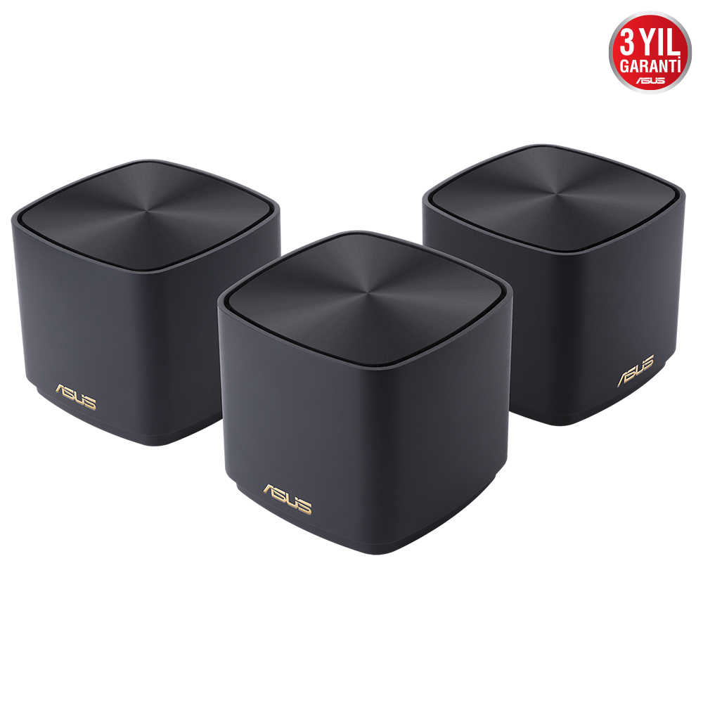 ASUS ZenWiFi AX Mini XD4 (W-3-PK) Tüm Evi Kapsayan Dual Band Wi-Fi 6 Mesh Sistemi (Siyah Üçlü Paket)