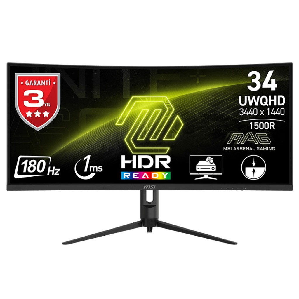 MSI MAG 342CQR E2 34″ 180Hz 1ms HDMI DP FreeSync Premium Pivot UWQHD VA Curved Gaming (Oyuncu) Monitör
