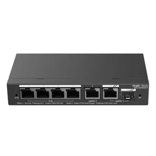 Ruijie Reyee RG-ES206GS-P 4XGE-2XGE 6 Port Gigabit Yönetilebilir PoE Switch