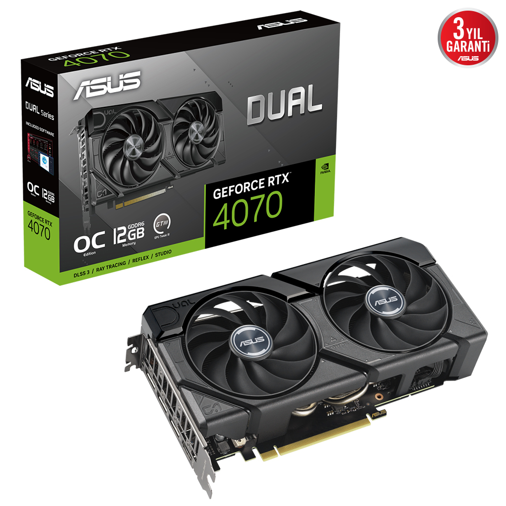 ASUS Dual GeForce RTX 4070 EVO OC Edition 12GB DUAL-RTX4070-O12GD6-EVO GDDR6 192Bit DX12 Gaming (Oyuncu) Ekran Kartı