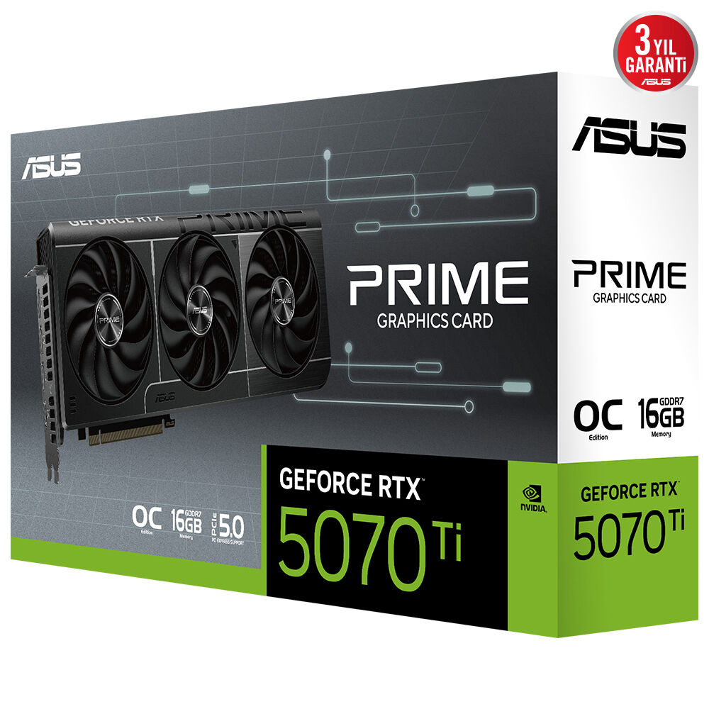 ASUS PRIME GeForce RTX 5070 Ti 16GB PRIME-RTX5070TI-O16G GDDR7 OC Edition 256 Bit Gaming (Oyuncu) Ekran Kartı