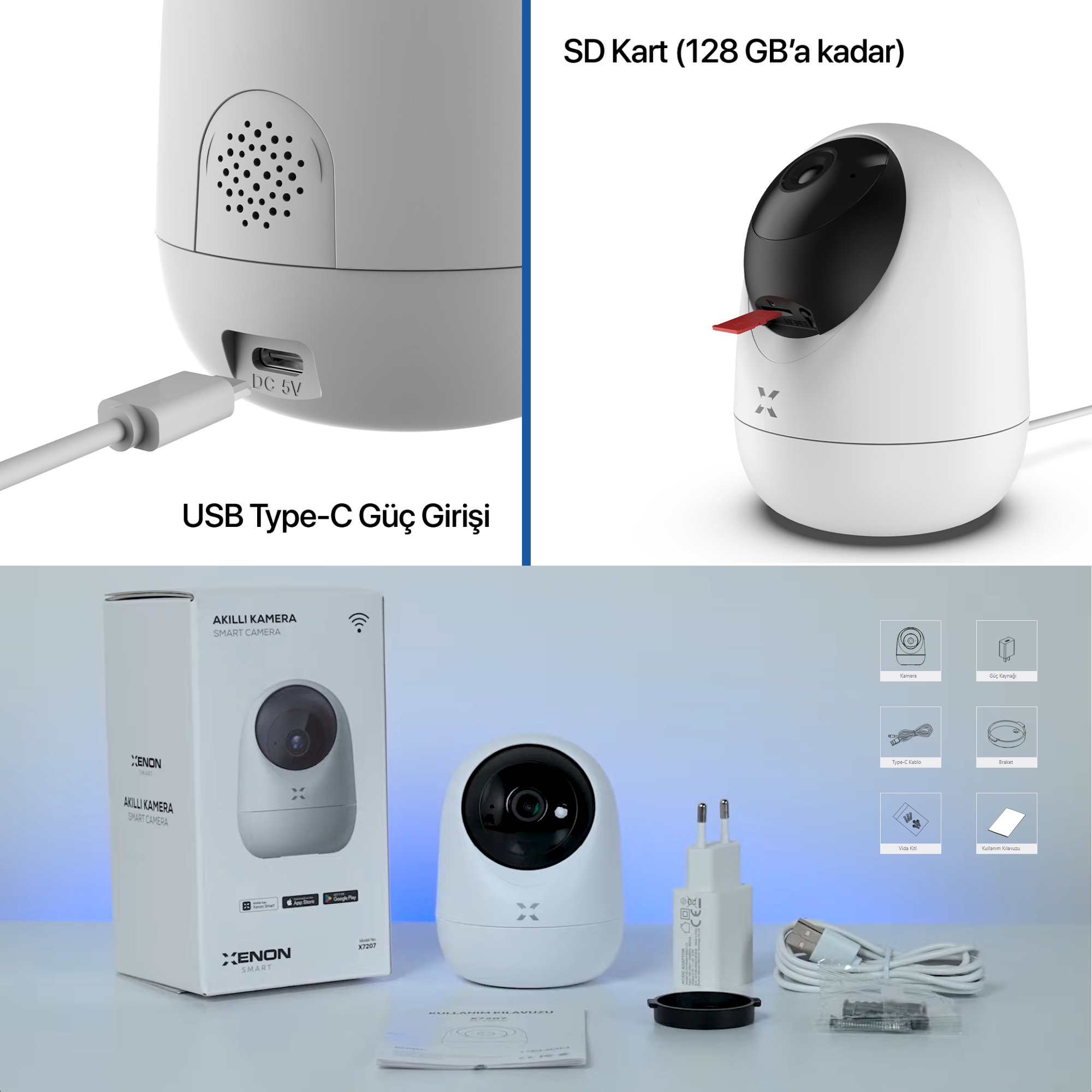 Xenon Smart X7207 Full HD Gece Görüşlü Wi-Fi Güvenlik Kamerası