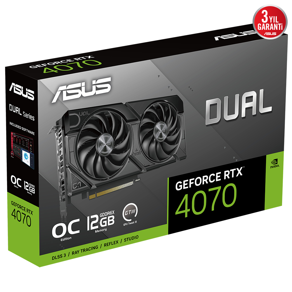 ASUS Dual GeForce RTX 4070 OC DUAL-RTX4070-O12G-EVO GDDR6X 192Bit DX12 DLSS 3 Gaming (Oyuncu) Ekran Kartı