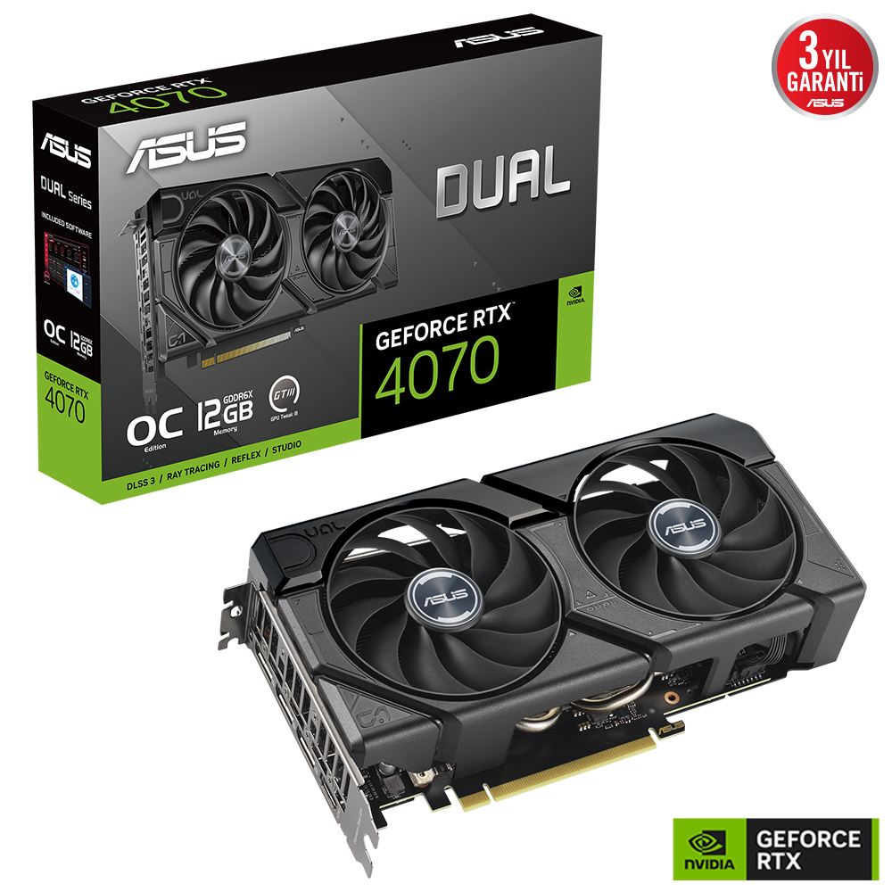 ASUS Dual GeForce RTX 4070 OC DUAL-RTX4070-O12G-EVO GDDR6X 192Bit DX12 DLSS 3 Gaming (Oyuncu) Ekran Kartı