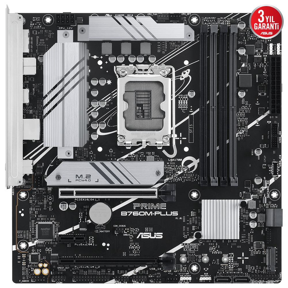 ASUS PRIME B760M-PLUS B760 Soket 1700 DDR5 7200(OC)Mhz mATX Gaming (Oyuncu) Anakart