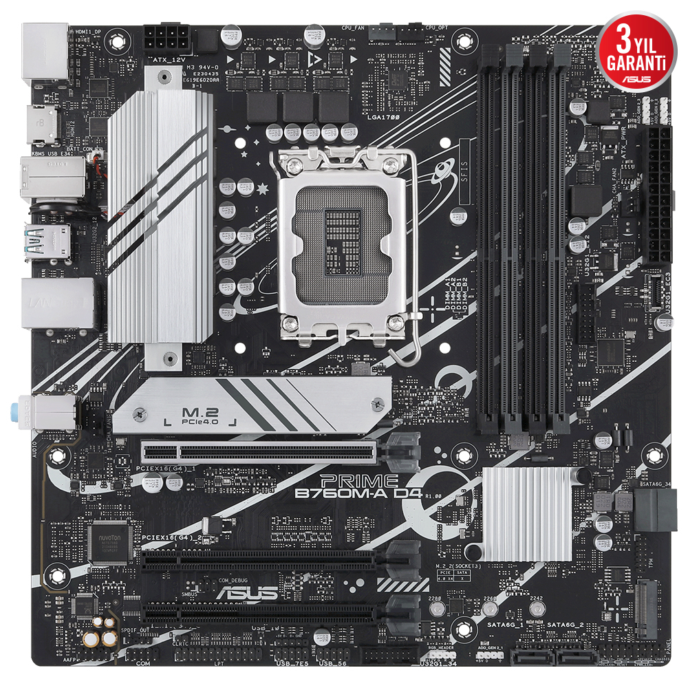 ASUS PRIME B760M-A D4/CSM Intel LGA1700 DDR4 5333(OC)MHz mATX Gaming (Oyuncu) Anakart