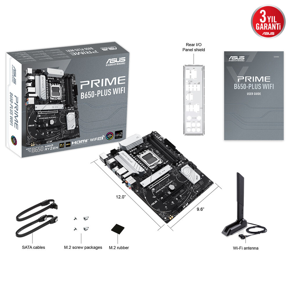 ASUS Prime B650-Plus Gaming WIFI AMD B650 Soket AM5 DDR5 7600(OC)MHz ATX Gaming (Oyuncu) Anakart