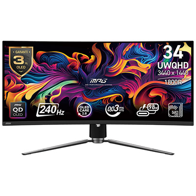 MSI MPG 341CQPX QD-OLED 34″ 240Hz 0.03ms UWQHD Adaptive Sync Curved Gaming (Oyuncu) Monitör