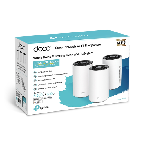 TP-Link Deco PX50 AX3000 Mbps Ev Powerline Mesh Wi-Fi 6 Sistemi (Üçlü)