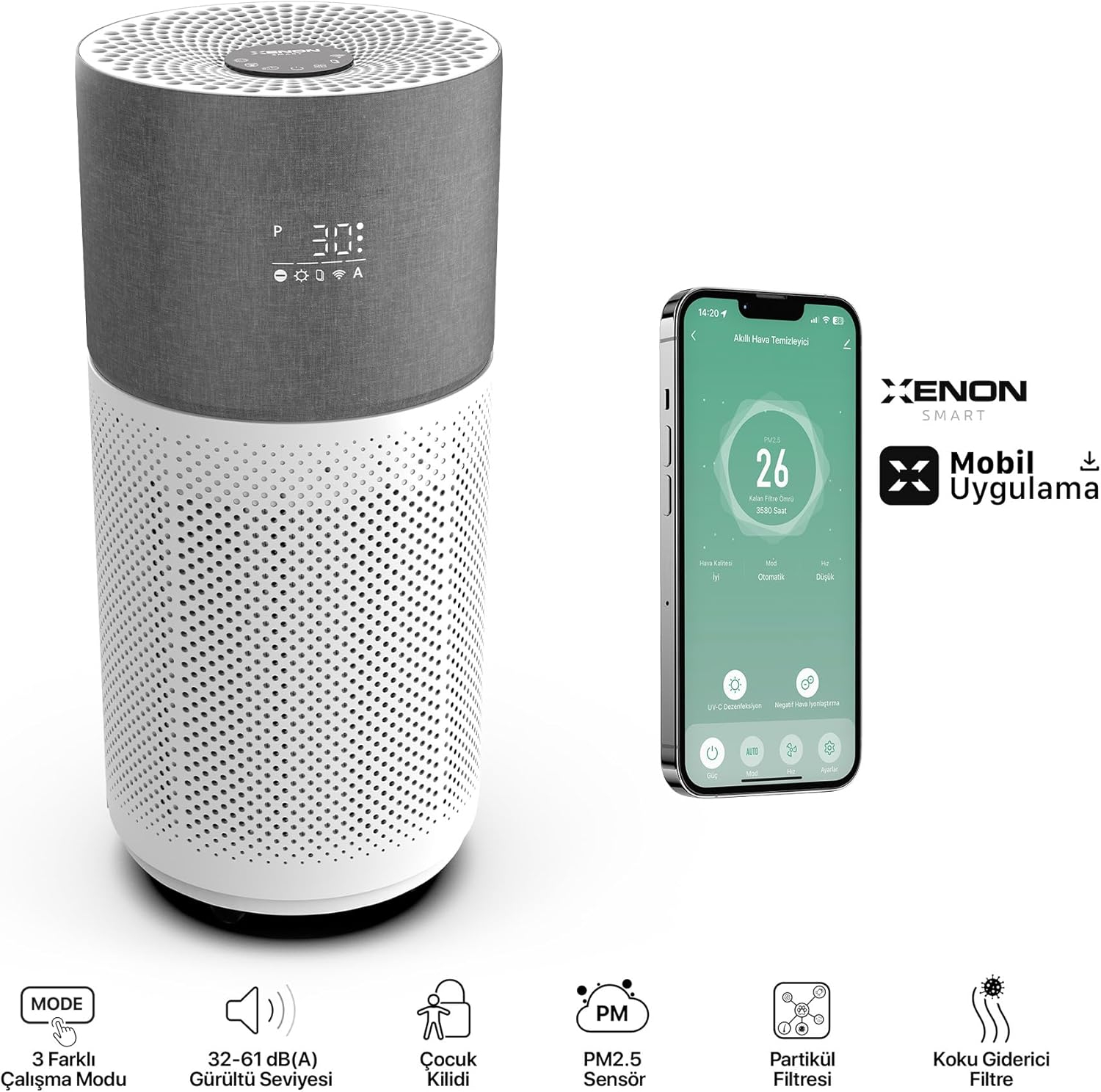 Xenon Smart X7420_M0 Akıllı Hava Temizleyici Gri