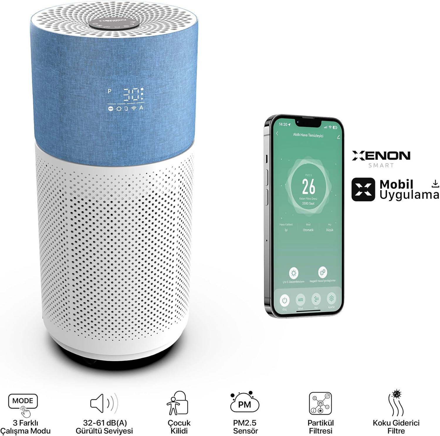 Xenon Smart X7420_M2 Akıllı Hava Temizleyici Mavi