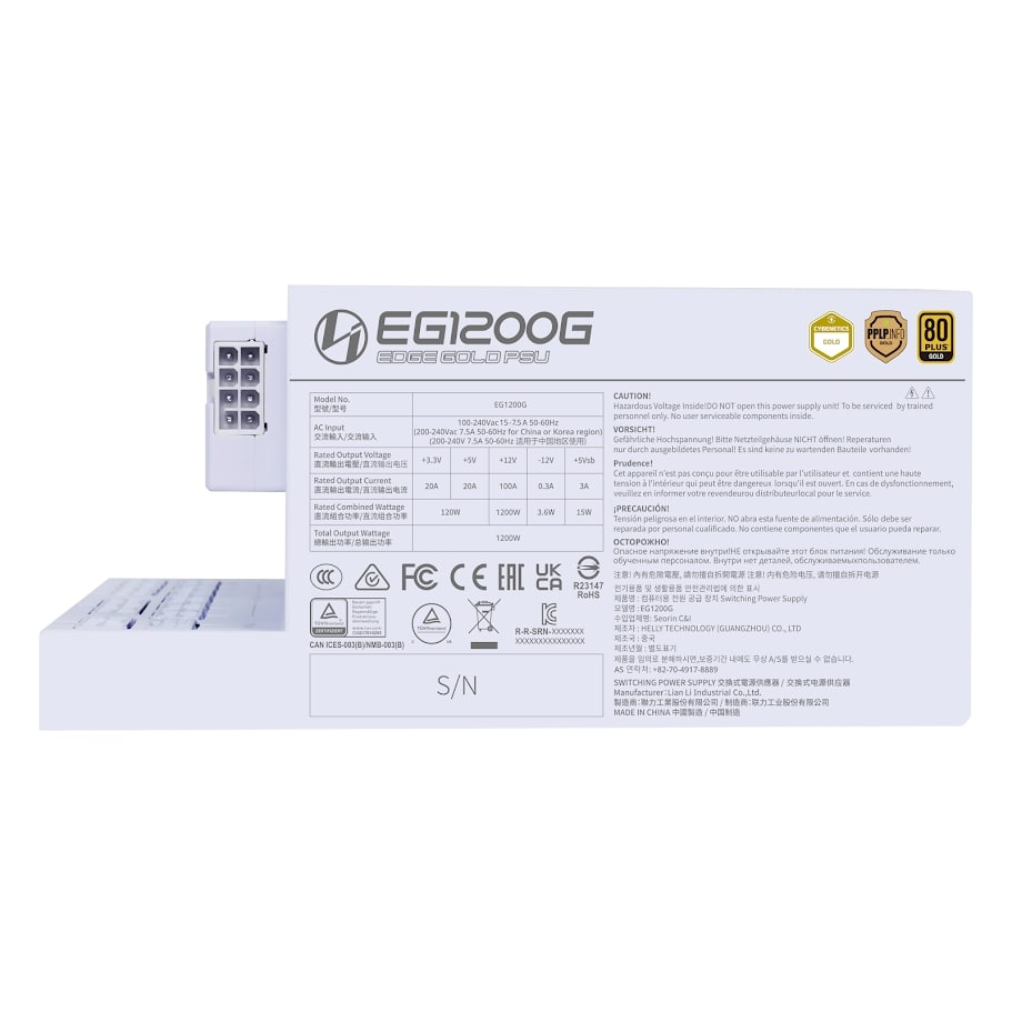 Lian Li Edge1200 Beyaz 1200W 80+ Gold ATX Power Supply (G9P.EG1200G.WH00.EU)