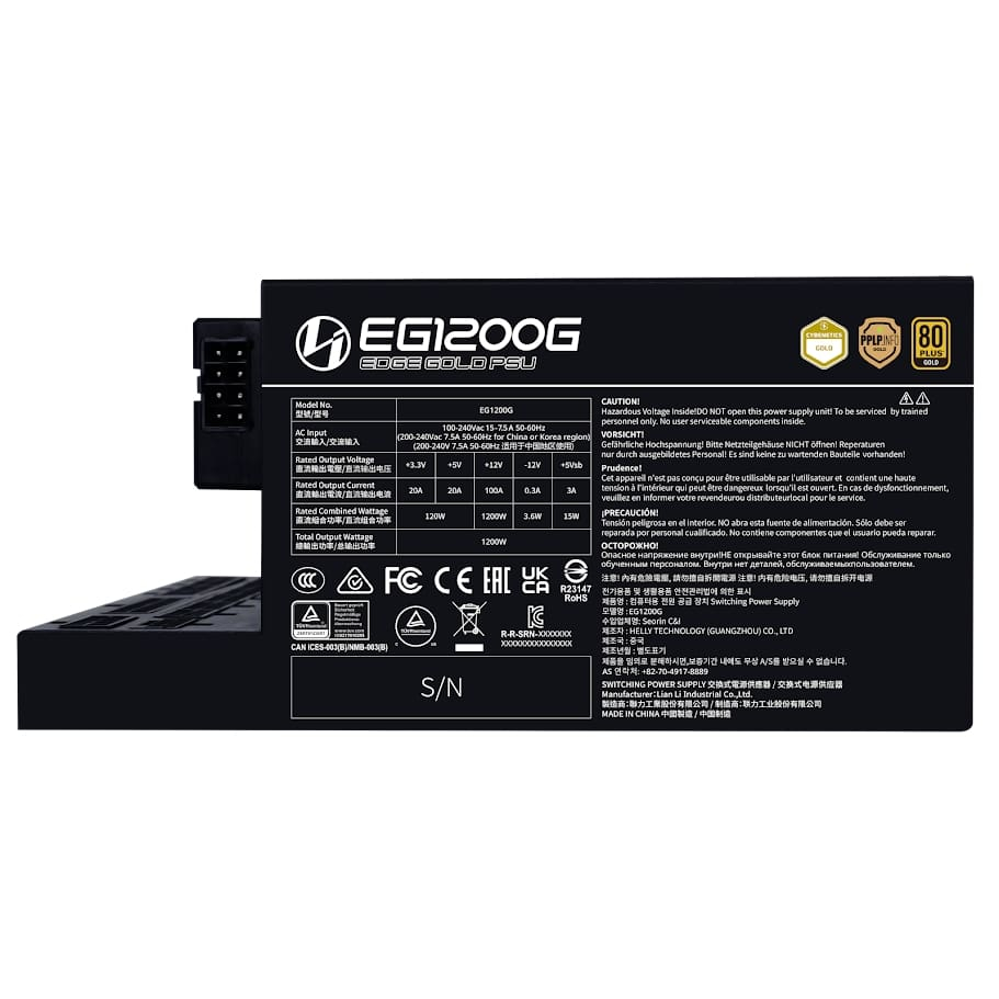 Lian Li Edge1200 Siyah 1200W 80+ Gold ATX Power Supply (G9P.EG1200G.BH00.EU)