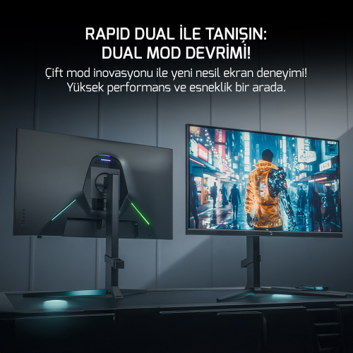 GamePower Rapid Dual 27″ 0.5ms 4K 160Hz - FHD 320Hz Fast IPS RGB Pivot Speaker Gaming Monitör (Sıfır Ölü Piksel Garantili)