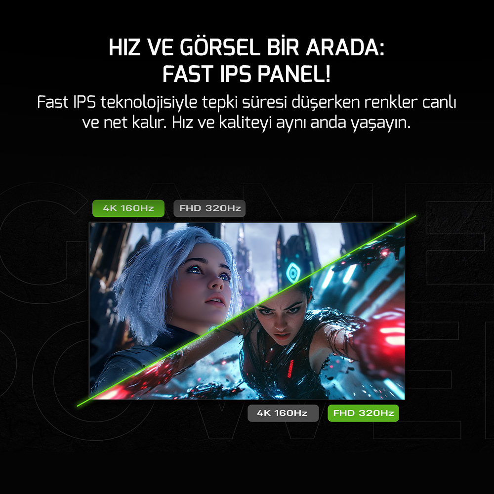 GamePower Rapid Dual 27″ 0.5ms 4K 160Hz - FHD 320Hz Fast IPS RGB Pivot Speaker Gaming Monitör (Sıfır Ölü Piksel Garantili)