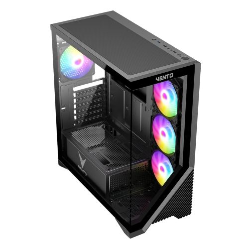 VENTO VG4202FL 4x120mm Rainbow RGB Fan USB 3.0 Temperli Cam Siyah Gaming (Oyuncu) Kasa