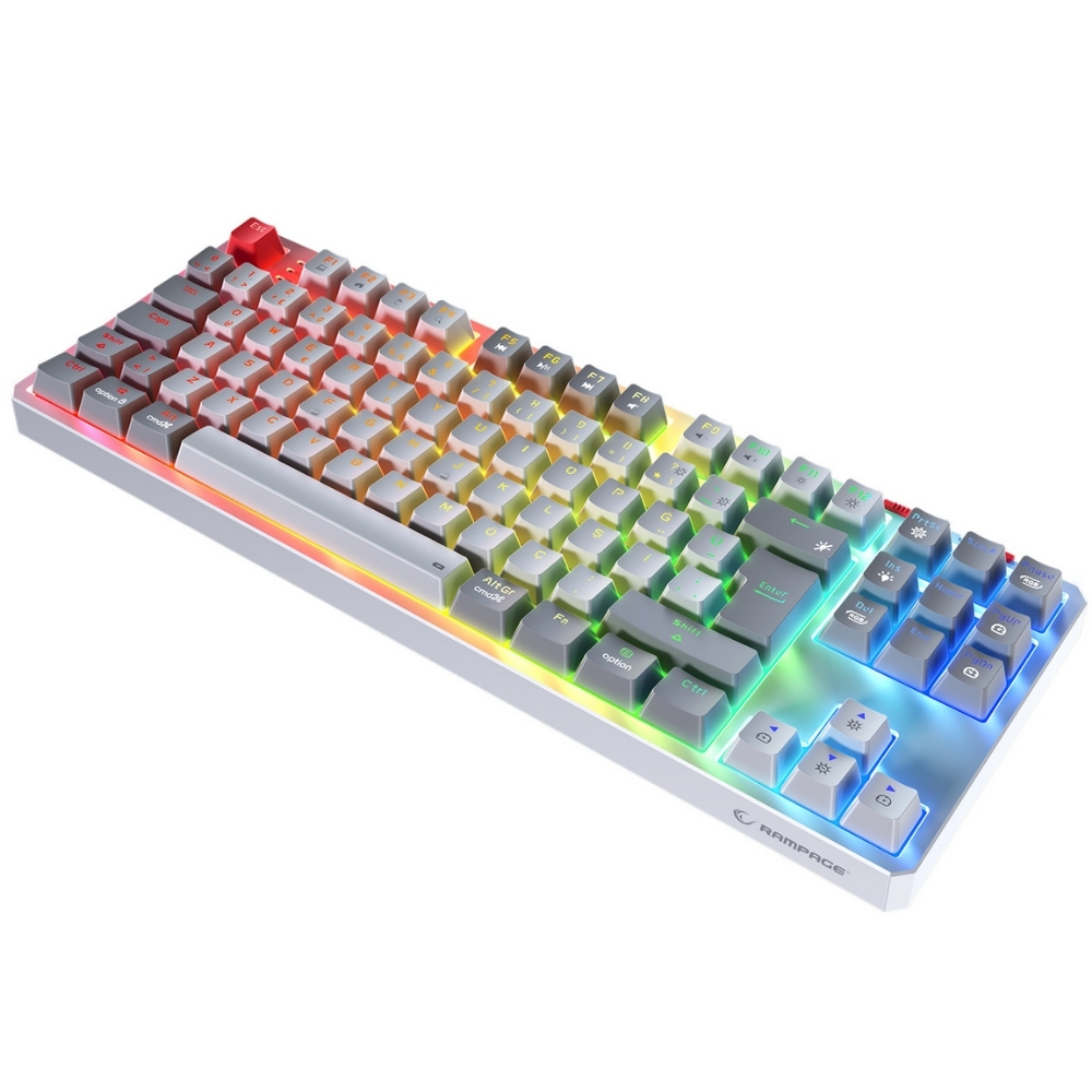 Rampage Yoru Pro TKL Beyaz/Gri RGB Outemu Red Switch Kablosuz Mekanik Gaming (Oyuncu) Klavye