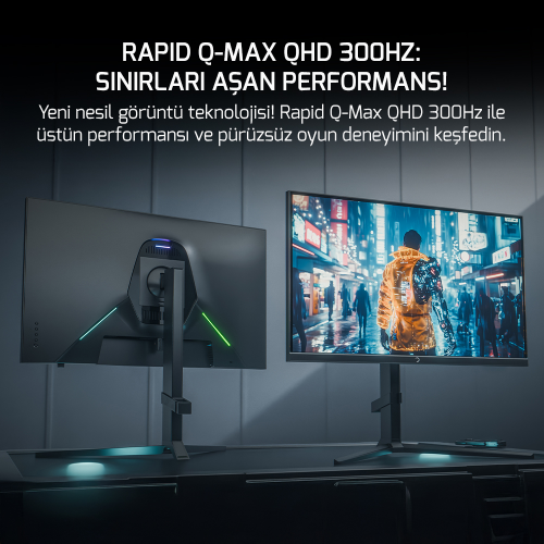 GamePower Rapid Q-MAX 27″ 0.5ms QHD 300Hz Fast IPS 10 Bit RGB Pivot Speaker Gaming Monitör (Sıfır Ölü Piksel Garantili)