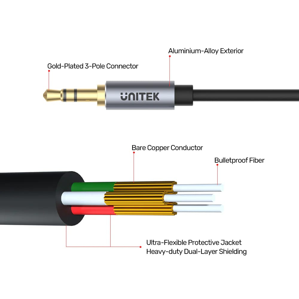 Unitek 3.5mm AUX (M) to (F) Uzatma Kablosu 1Mt (Y-C932ABK)