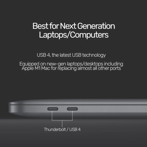 Unitek Type-C to Type-C USB4 Thunderbolt 0.8Mt (8K60Hz ve 40Gbps Görüntü Aktarımı) Hızlı Şarj Kablosu (C14100BK-0.8M)