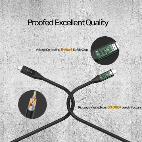 Unitek Type-C to Type-C USB4 Thunderbolt 0.8Mt (8K60Hz ve 40Gbps Görüntü Aktarımı) Hızlı Şarj Kablosu (C14100BK-0.8M)