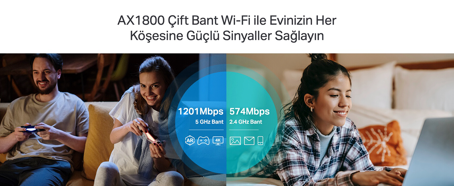 TP-Link RE600X AX1800 Dual Band Gigabit Port Wi-Fi 6 Menzil Genişletici