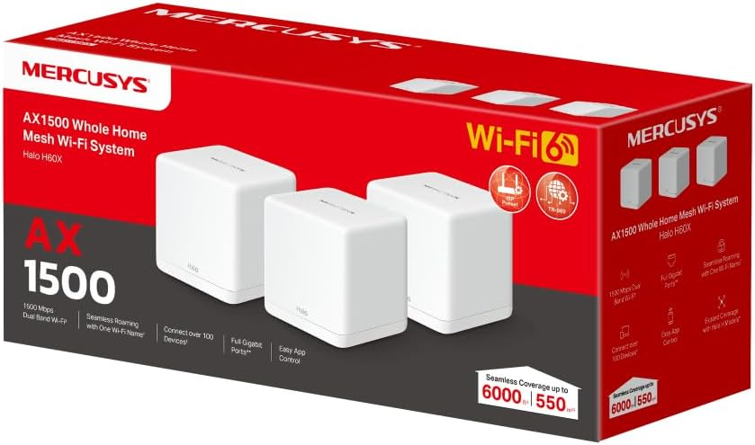 Mercusys Halo H60X AX1500 Tüm Ev Mesh Wi-Fi 6 Sistemi (Üçlü)