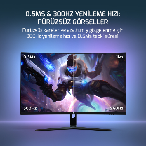 GamePower 27″ Vivid V80 Fast VA Panel Curved RGB 300Hz 0.5ms FHD 2x2W Speaker Gaming Monitör (Sıfır Ölü Piksel Garantili)