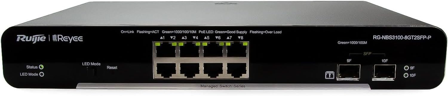 Ruijie Reyee RG-NBS3100-8GT2SFP-P 8XGE-2XGE/SFP 10 Port Gigabit Yönetilebilir PoE Switch