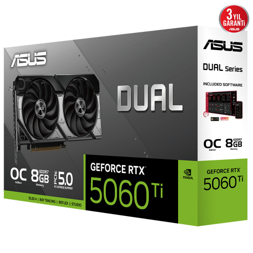 ASUS DUAL GeForce RTX 5060 TI OC 8GB DUAL-RTX5060TI-O8GB GDDR7 128Bit DX12 DLSS 4 Gaming (Oyuncu) Ekran Kartı