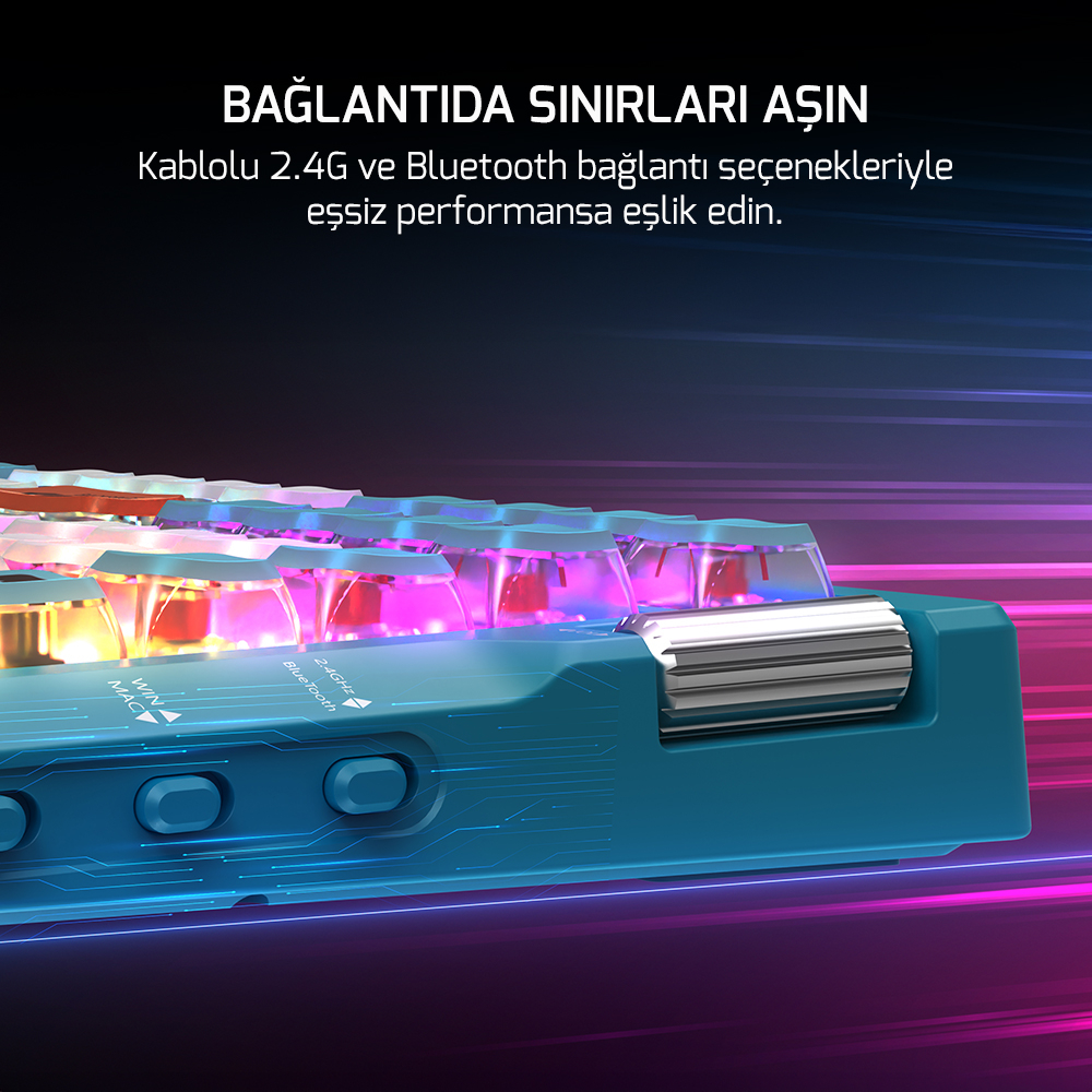 GamePower Sense TKL RGB Wireless/Bluetooth/Kablolu Mekanik Red Switch Gaming Klavye