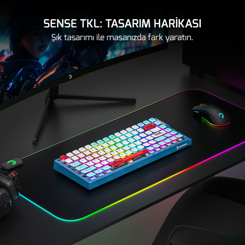 GamePower Sense TKL RGB Wireless/Bluetooth/Kablolu Mekanik Red Switch Gaming Klavye