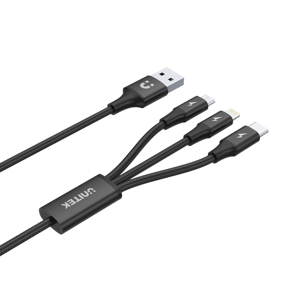 Unitek USB-A to 3in1 Hızlı Şarj Destekli 2.4A 1.2Mt Çoklu Şarj Kablosu (C14049BK)