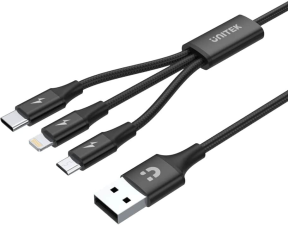 Unitek USB-A to 3in1 Hızlı Şarj Destekli 2.4A 1.2Mt Çoklu Şarj Kablosu E-Marker (C14049BK)