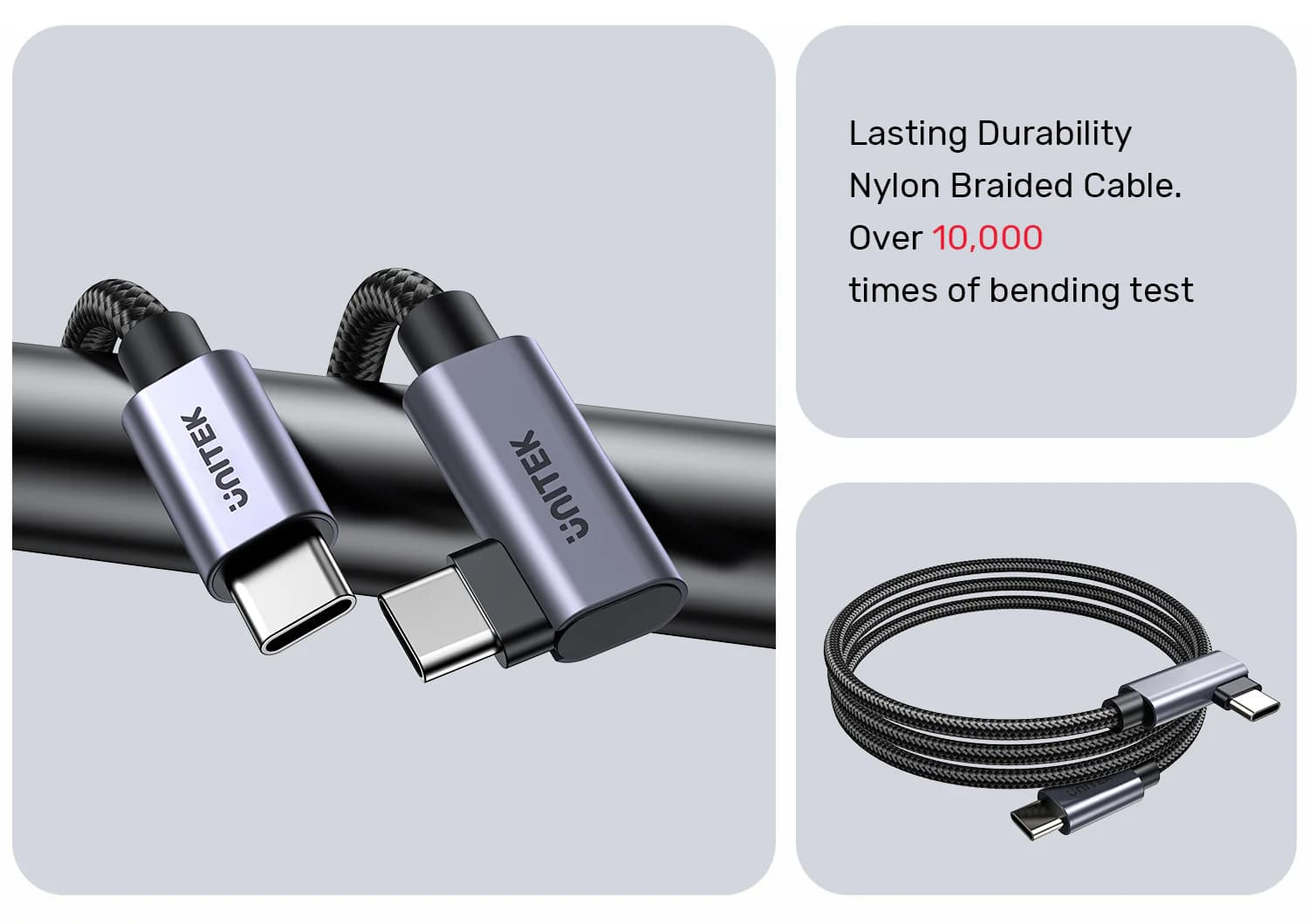 Unitek Type-C to Type-C (100W) 3Mt 90° Açı Hızlı Şarj Kablosu (C14123BK-3M)