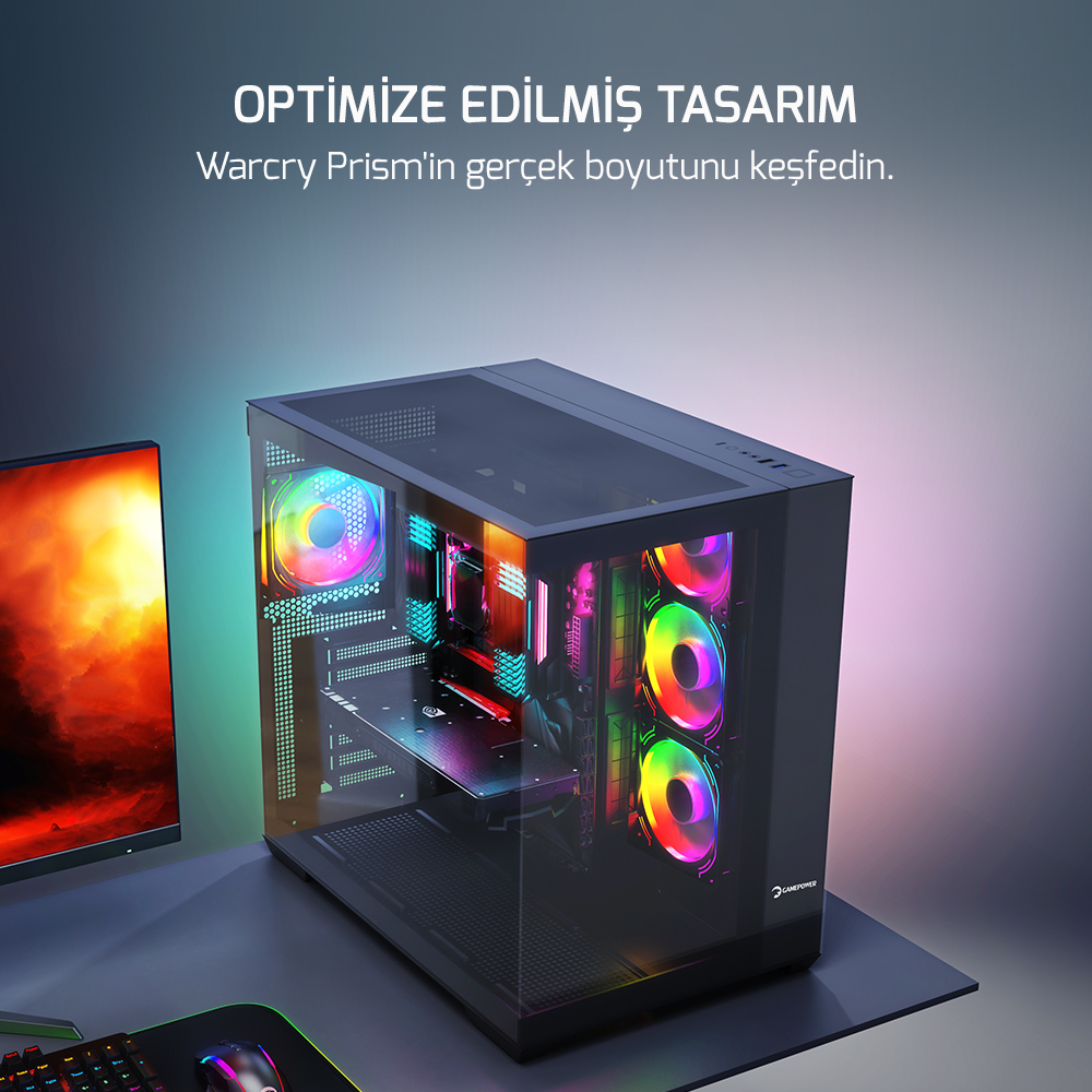 GamePower Warcry Prism 4xARGB Fan 750W Cam ATX Gaming Kasa