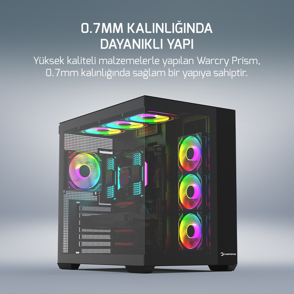 GamePower Warcry Prism 4xARGB Fan 750W Cam ATX Gaming Kasa