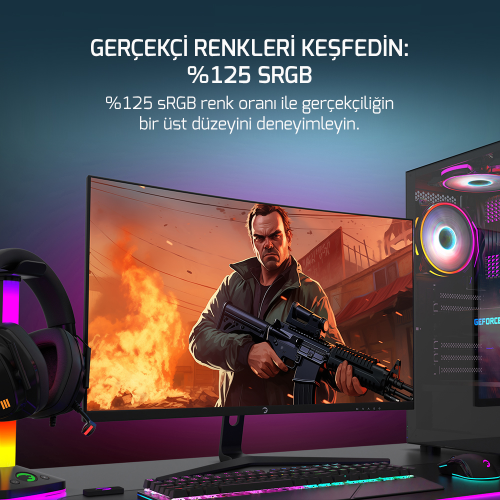 GamePower Vivid V60 27&amp;amp;#039;&amp;amp;#039; Curved RGB 240Hz 0.5ms FHD 1500R Curved 2x2W Speaker VA Gaming Monitör (Sıfır Ölü Piksel Garantili)