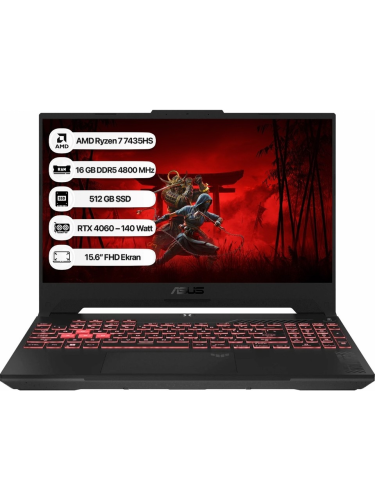 ASUS TUF Gaming FA507NVR-LP158 AMD Ryzen 7 7435HS 16GB 512GB SSD 8GB RTX 4060 140W FreeDOS 144Hz 15.6 Gaming (Oyuncu) Notebook