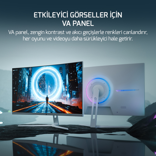 GamePower Vivid V60 27″ Curved RGB Beyaz 240Hz 0.5ms FHD 1500R Curved 2x2W Speaker VA Gaming Monitör (Sıfır Ölü Piksel Garantili)