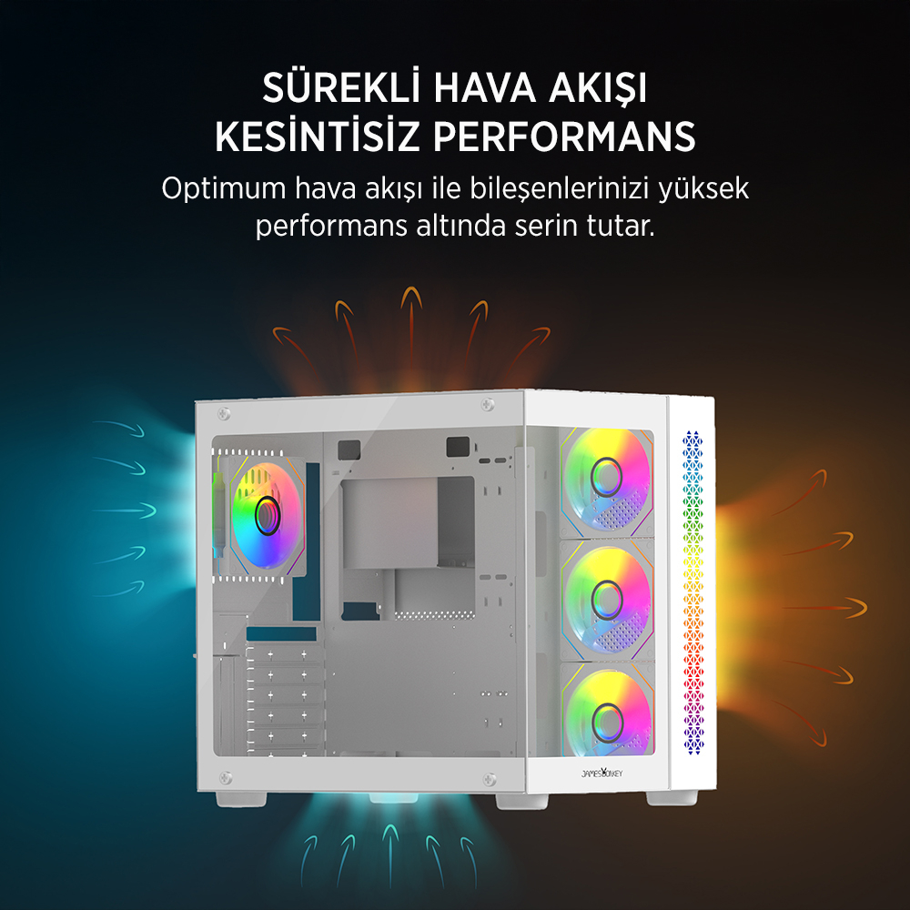 James Donkey Stark S800 4xARGB Temperli Cam ATX Beyaz Gaming (Oyuncu) Kasa