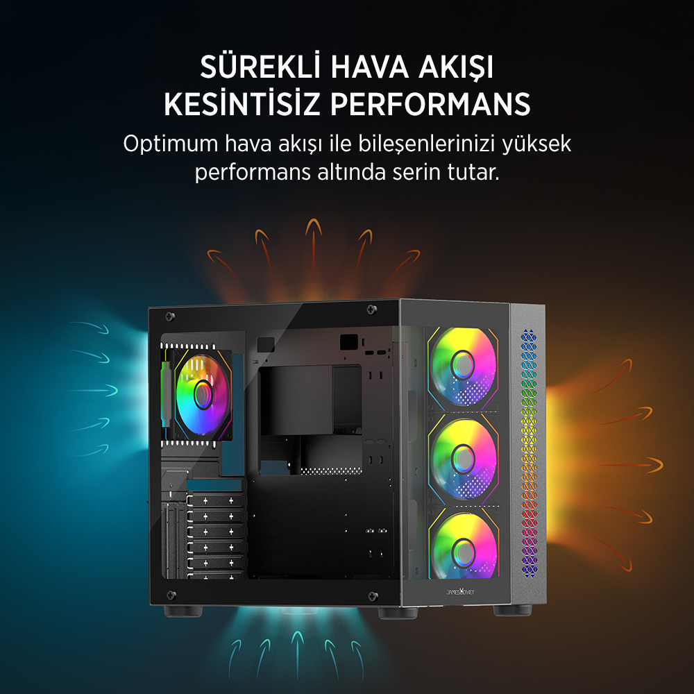 James Donkey Stark S800 4xARGB Temperli Cam 650W 80+ Bronze ATX Siyah Gaming (Oyuncu) Kasa