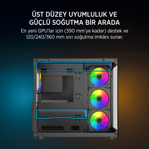 James Donkey Stark S800 4xARGB Temperli Cam 650W 80+ Bronze ATX Siyah Gaming (Oyuncu) Kasa