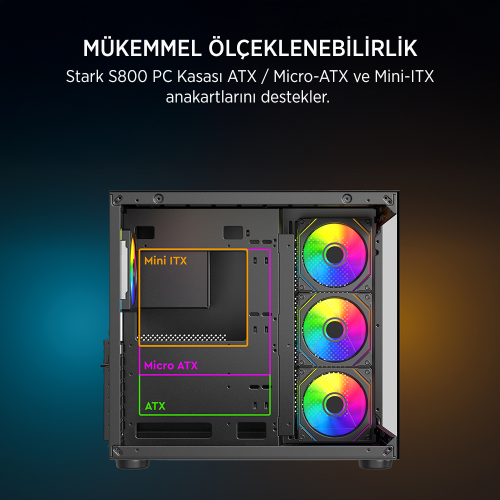 James Donkey Stark S800 4xARGB Temperli Cam 650W 80+ Bronze ATX Siyah Gaming (Oyuncu) Kasa