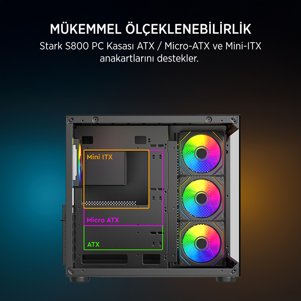 James Donkey Stark S800 4xARGB Temperli Cam ATX Siyah Gaming (Oyuncu) Kasa
