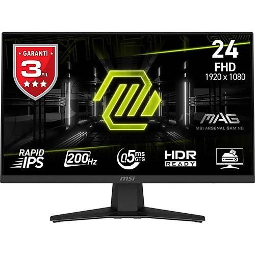MSI MAG 244F 23.8″ 1920x1080 (FHD) RAPID IPS FLAT 200Hz 0.5Ms FreeSync Premium Gaming Monitör