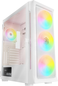 Rampage Prolix Mesh 650W 80+ Beyaz Temperli Cam 4x120mm ARGB Fan ATX Mid-Tower Gaming (Oyuncu) Kasası
