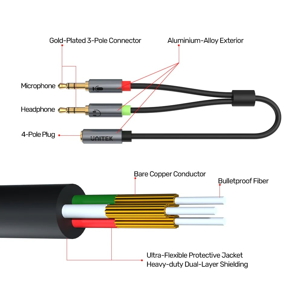 Unitek 3.5mm to Mic/Headset Ayırıcı Y Kablo (Y-C957ABK)