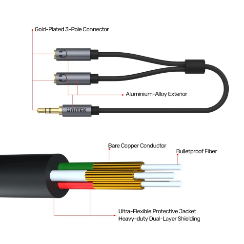 Unitek 3.5mm to Mic/Headset Ayırıcı Y Kablo (Y-C956ABK)